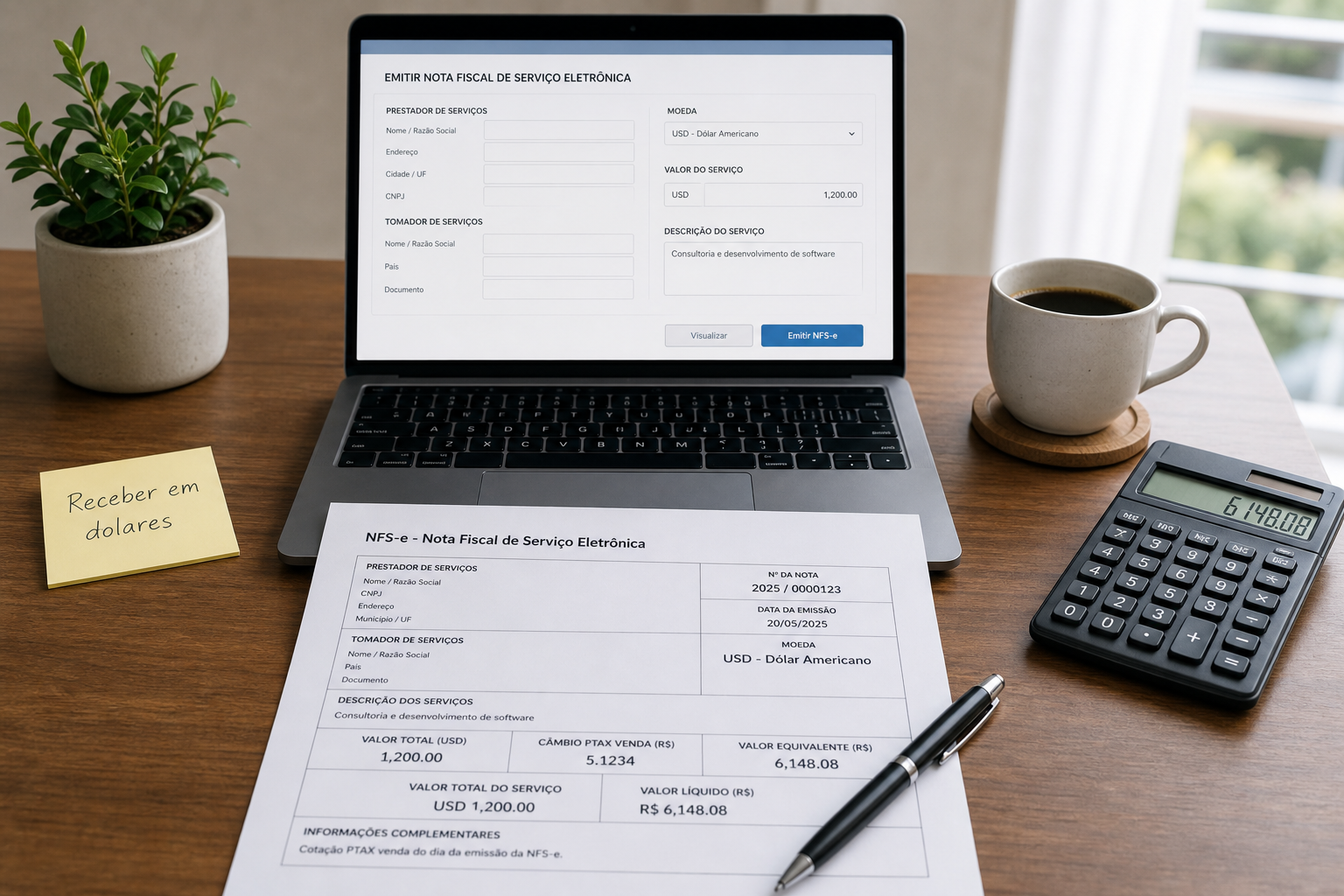 Receber em dólares como freelancer no Brasil 2026: impostos e nota