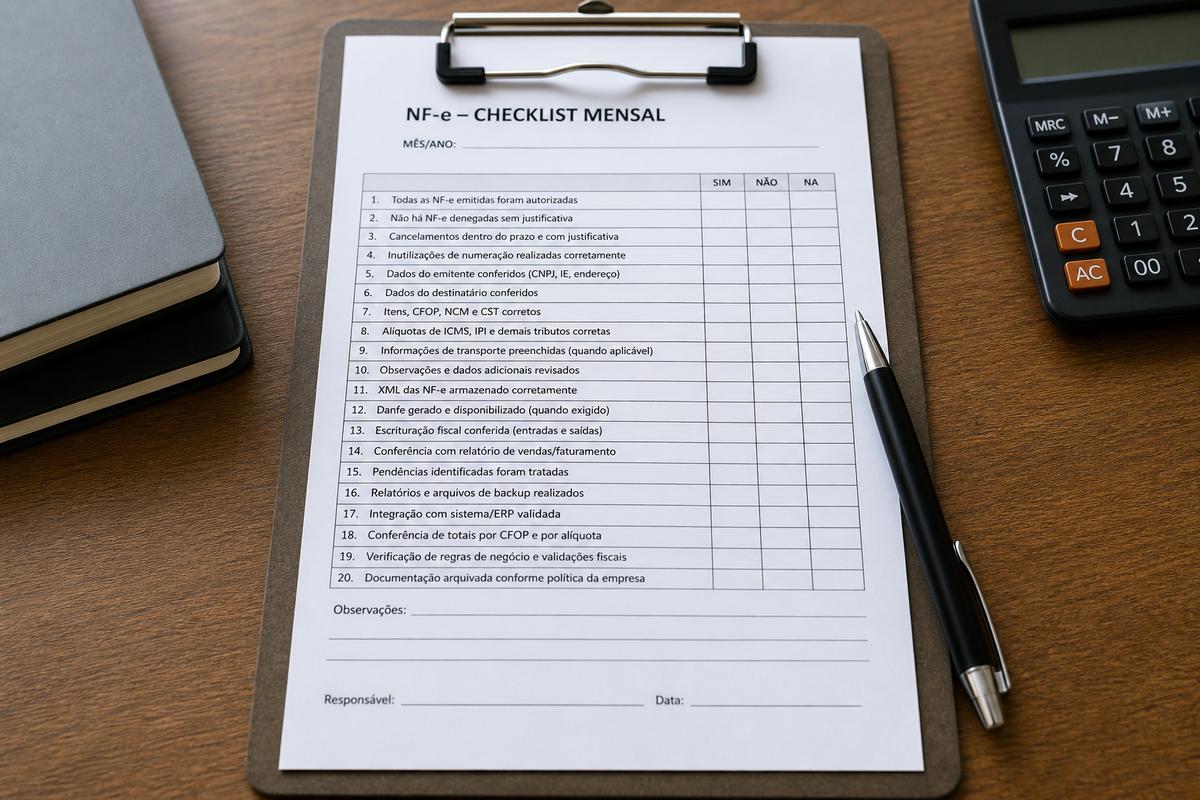 NF-e checklist mensal Receita Federal 2026: cumprimento e fechamento