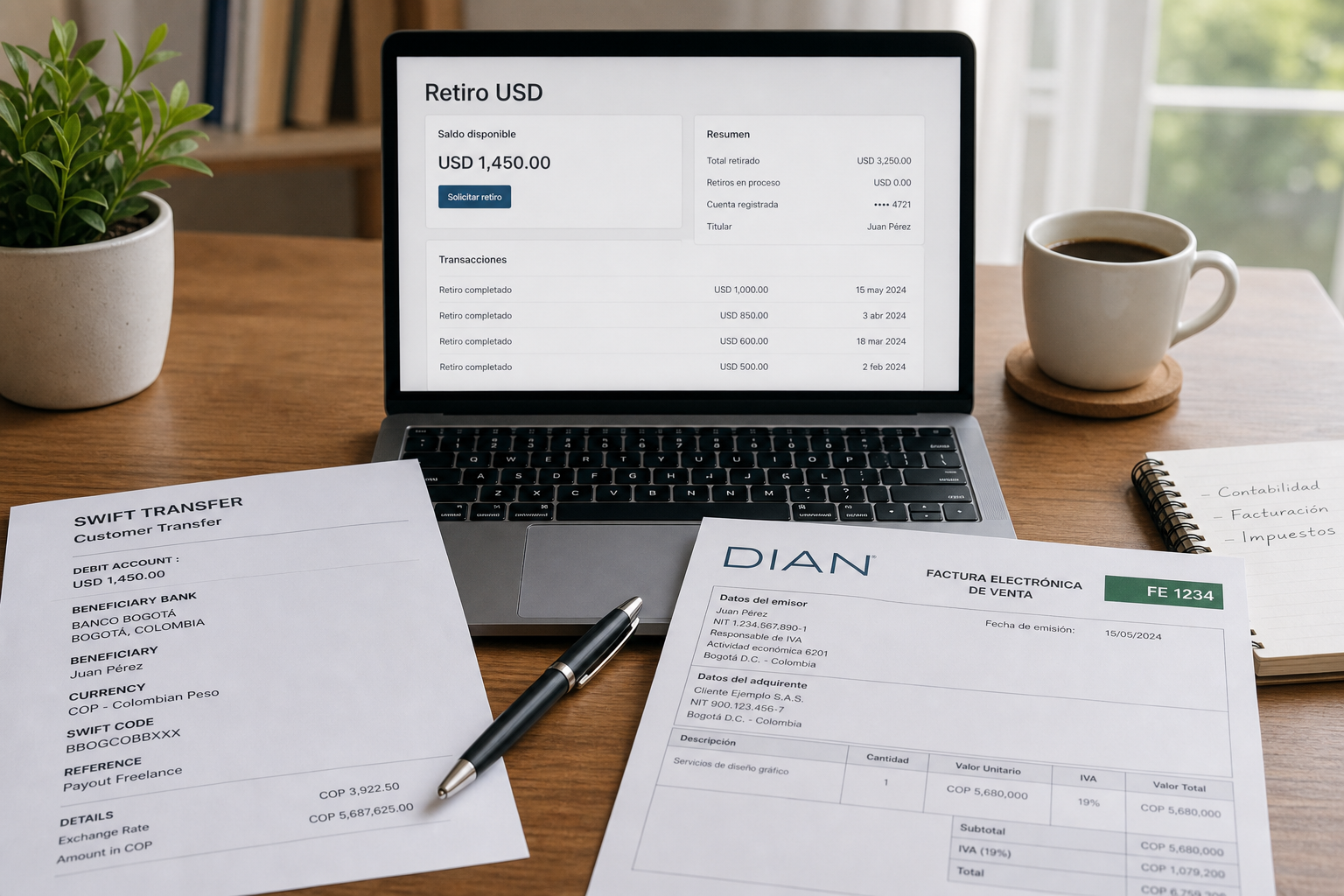 Impuestos si cobras por Upwork, PayPal o Wise: freelancer Colombia 2026