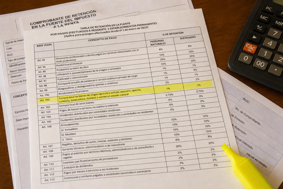Tabla retenciones en la fuente Ecuador 2026: tasas, agentes y declaración SRI