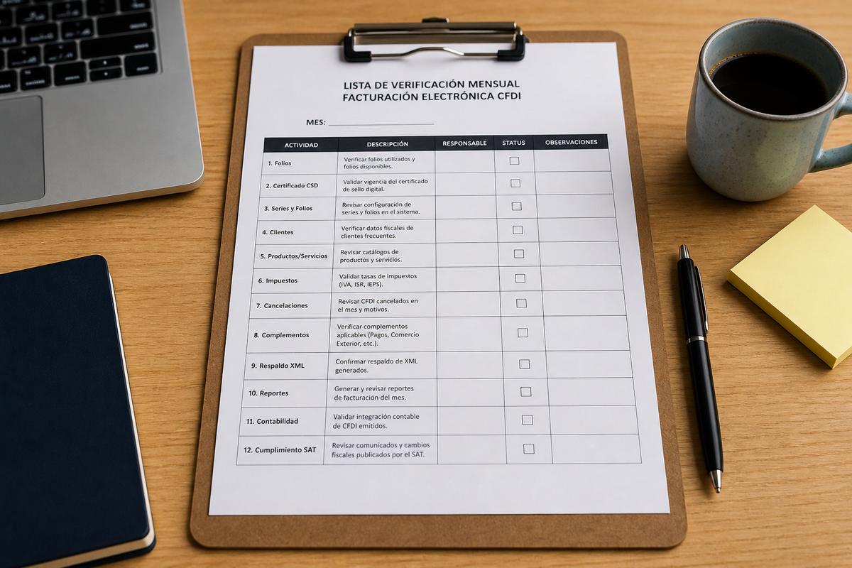 Checklist mensual de CFDI ante el SAT 2026: emisión, recepción y cierre