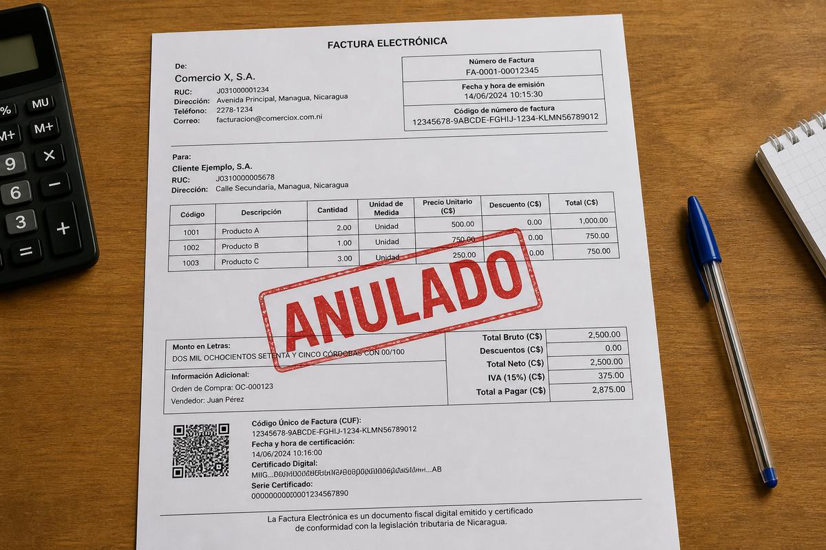 Anular factura y nota de crédito FE Nicaragua 2026 (DGI)