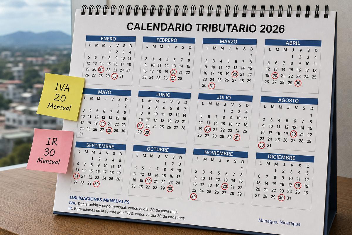 Calendario tributario DGI Nicaragua 2026 para pymes: IVA, IR, FE y retenciones