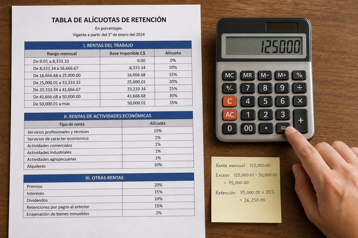 Tabla de retenciones IVA e IR Nicaragua 2026 (DGI)