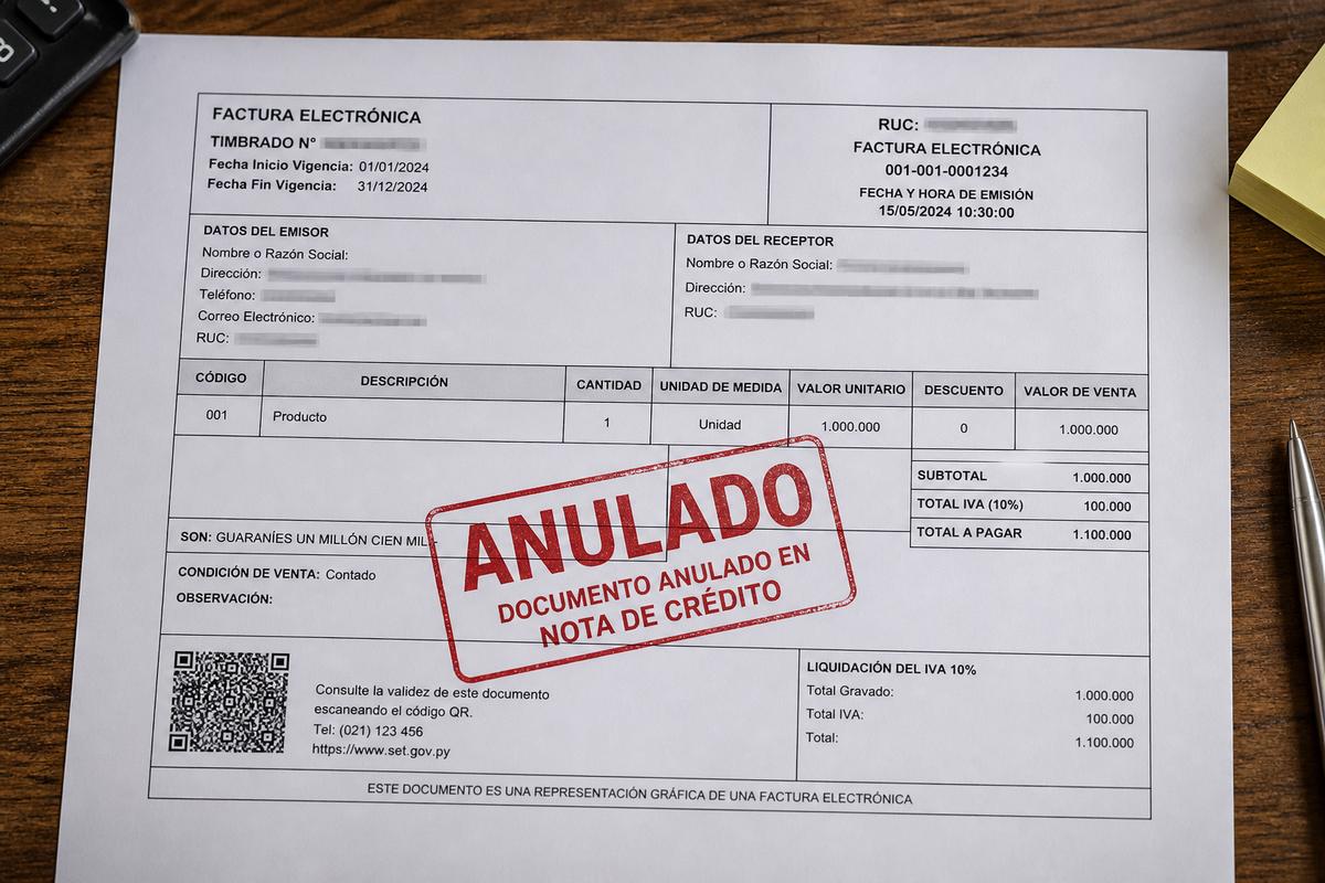 Anular factura y nota de crédito FE Paraguay 2026