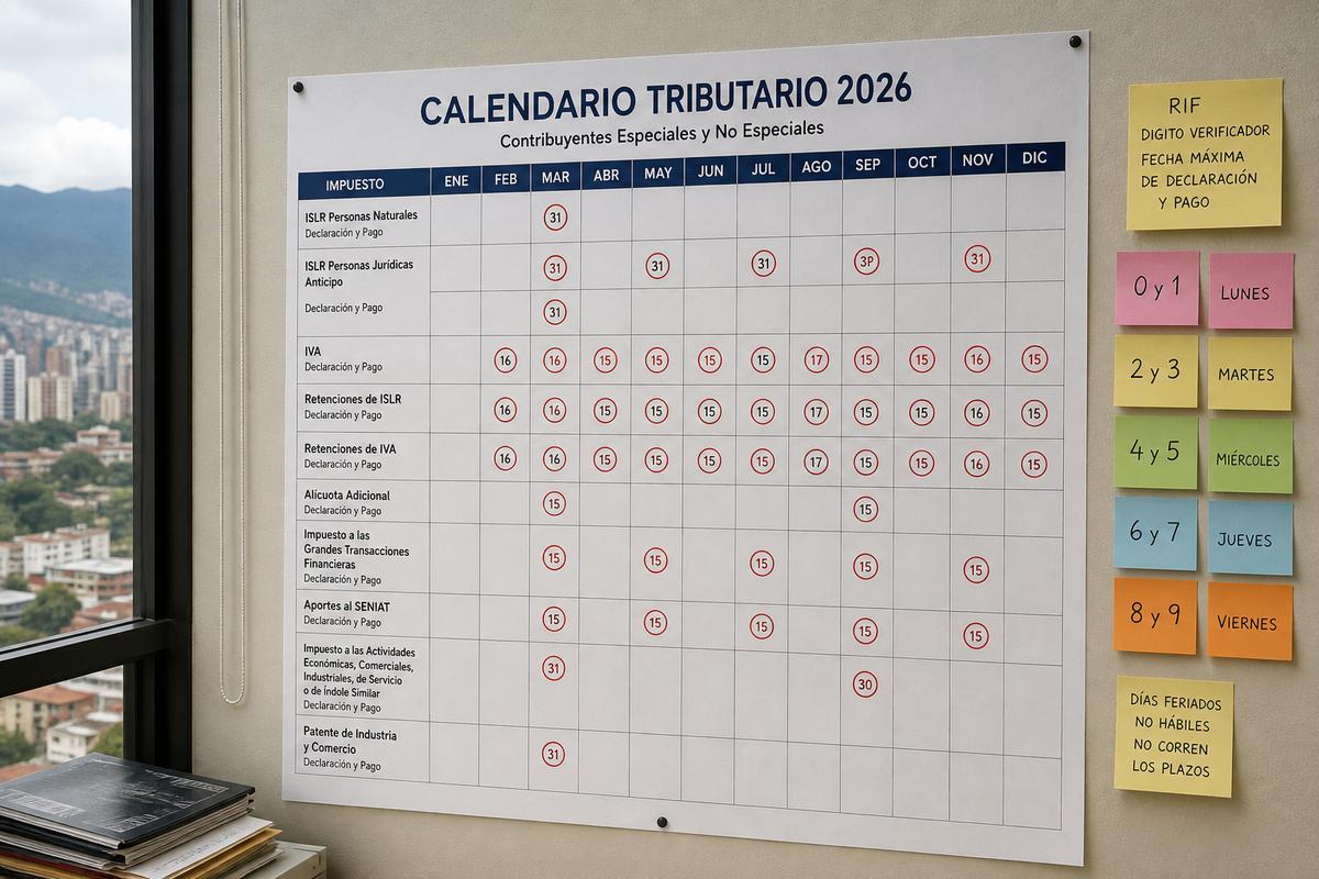 Calendario SENIAT 2026 sujetos pasivos especiales: IVA, IGTF, anticipos e ISLR por dígito RIF